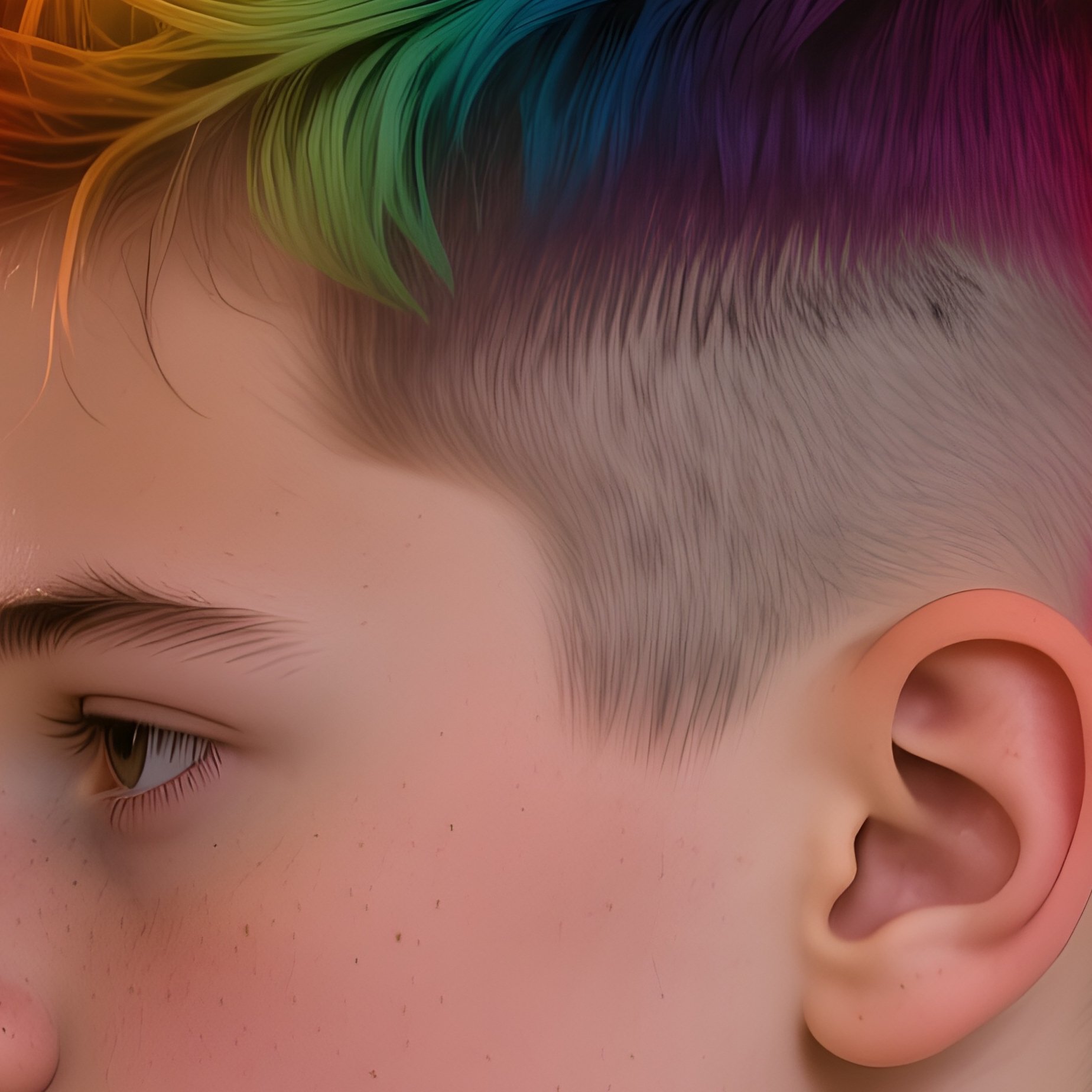 A Teenager With Rainbow‑Dyed Undercut Gets A Fresh Trim In A Bustling High School Hallway, Lockers - Full Resolution Quality Preview