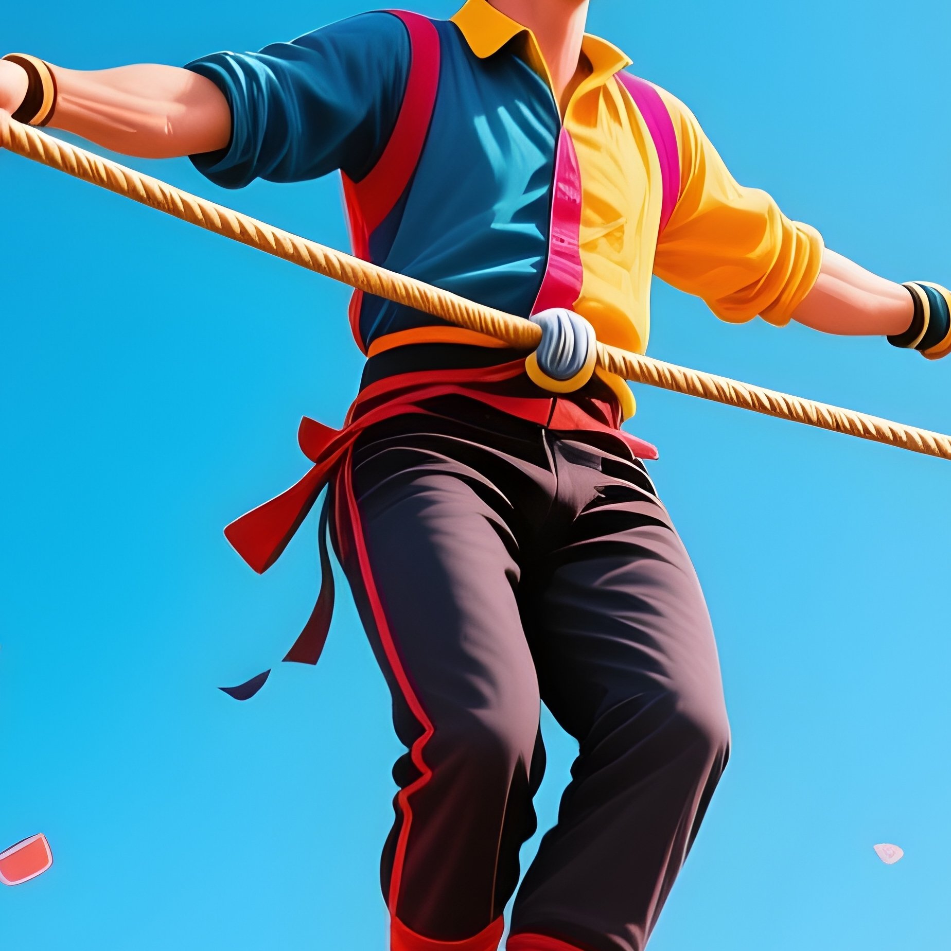 A Tightrope Walker Pausing Mid Line As Confetti Rains From Above - Full Resolution Quality Preview