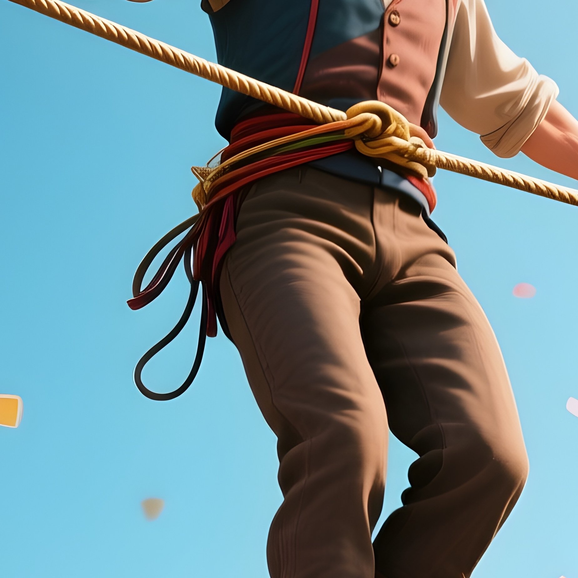 A Tightrope Walker Pausing Mid Line As Confetti Rains From Above Photorealistic - Full Resolution Quality Preview