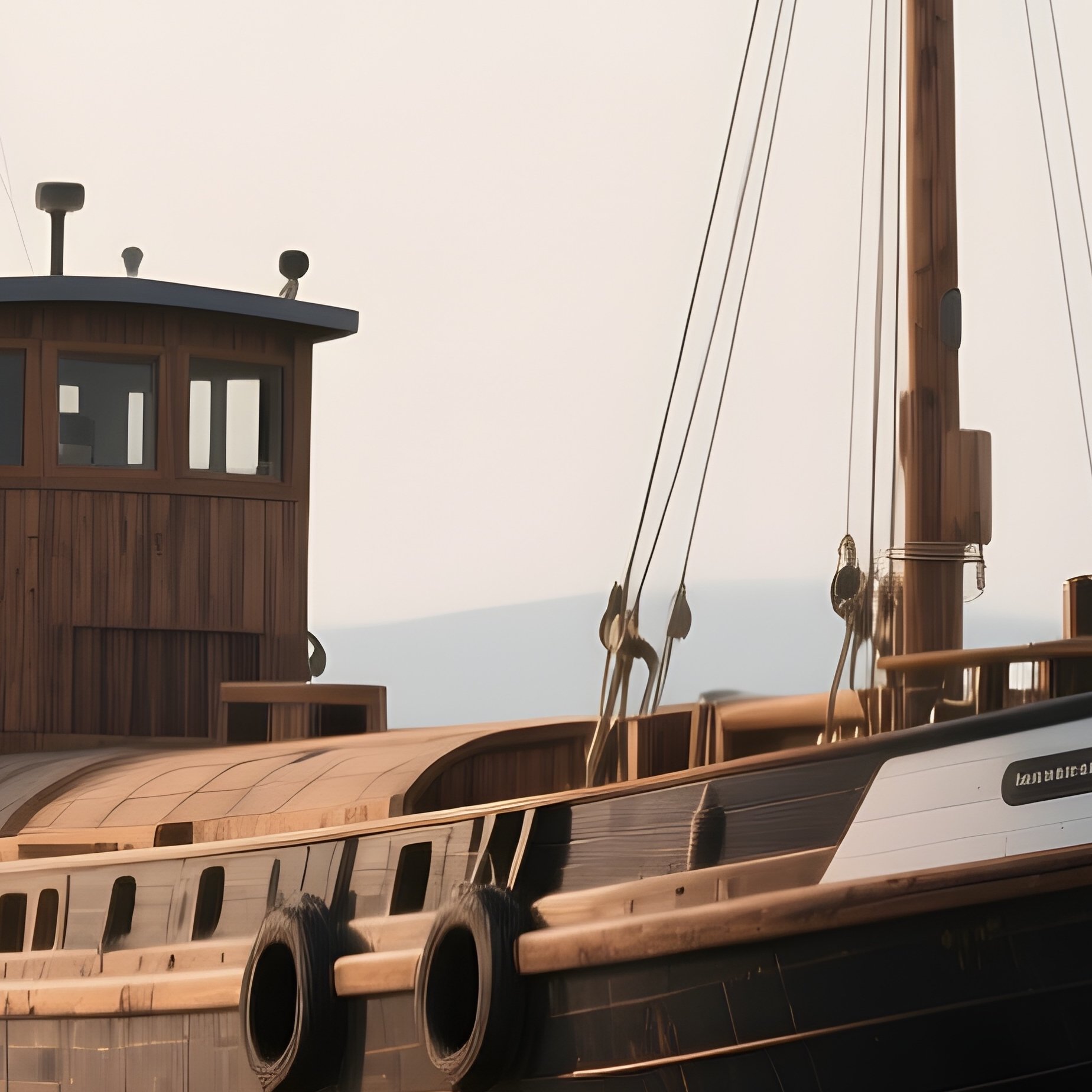 A Timber Barge Moving Slowly Across A Calm Bay - Full Resolution Quality Preview