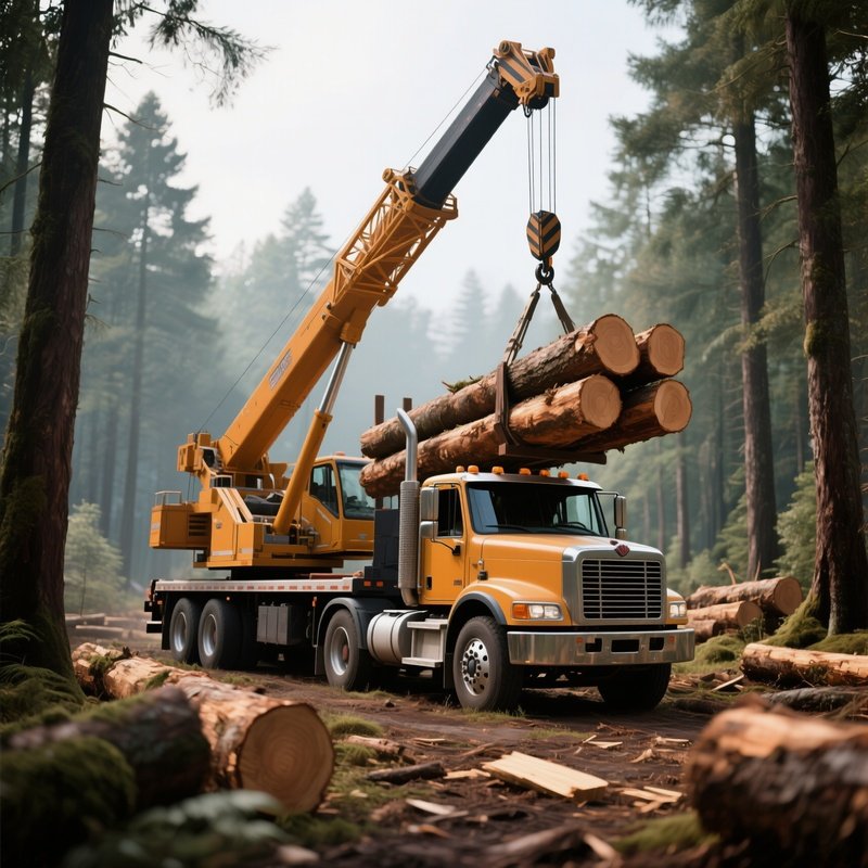 A Timber Crane Truck Loading Logs In A Forest Clearing
