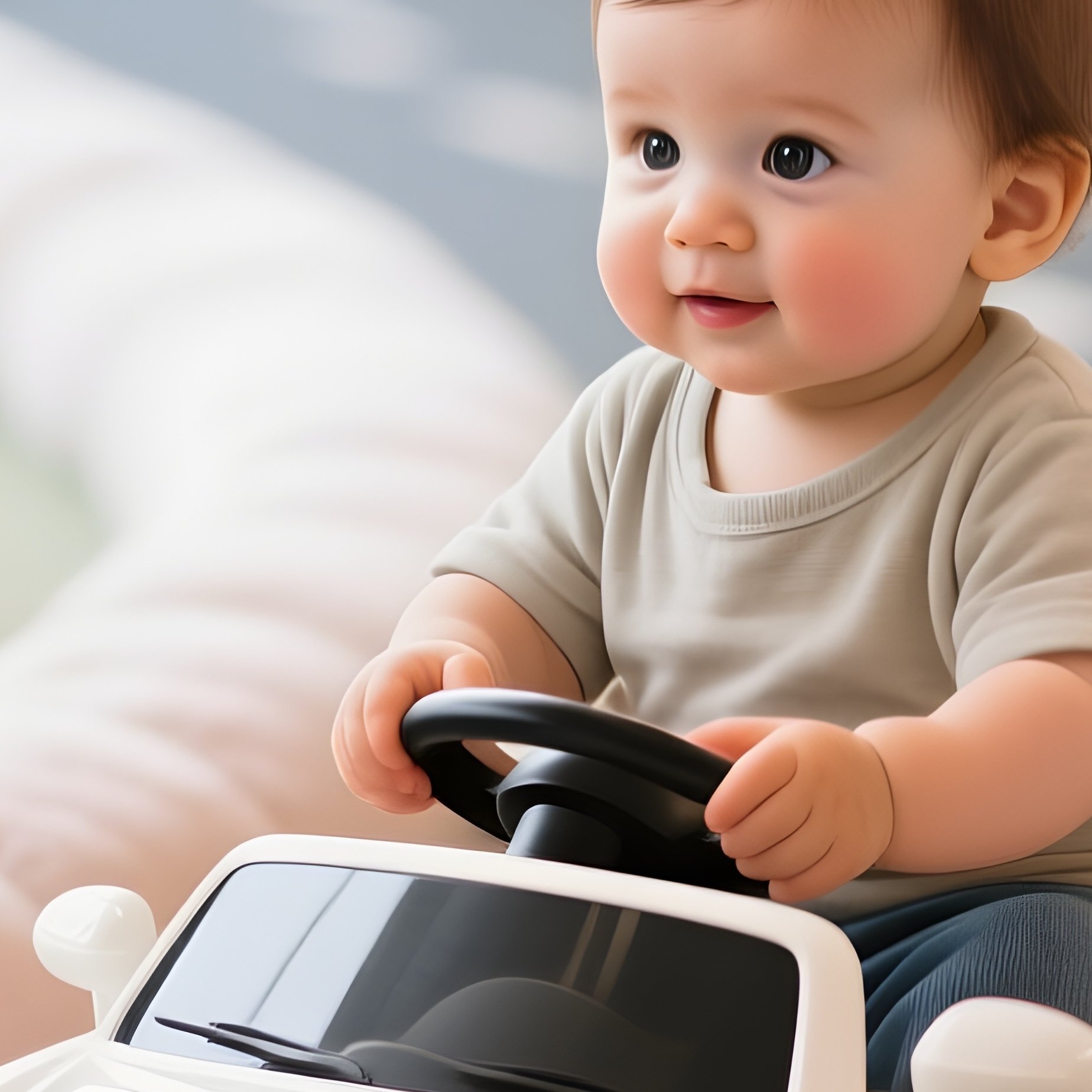 A Toddler In Miniature Car On Soft Indoor Track - Full Resolution Quality Preview