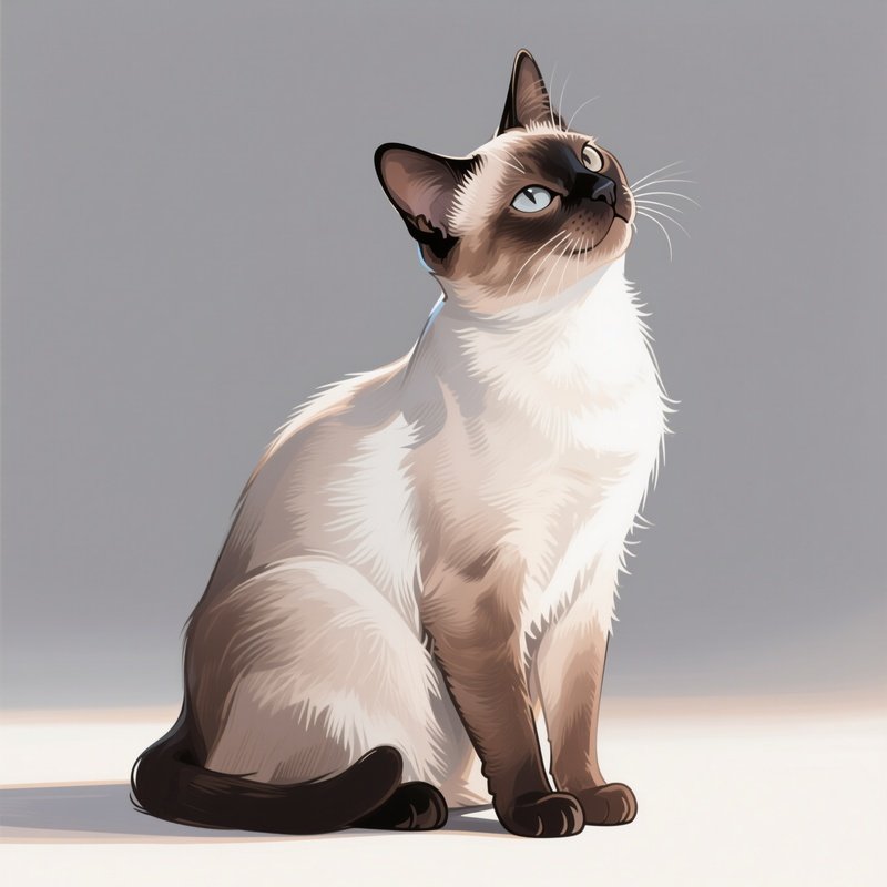 A Tonkinese Artwork Of A Cat Sitting With Head Tilted