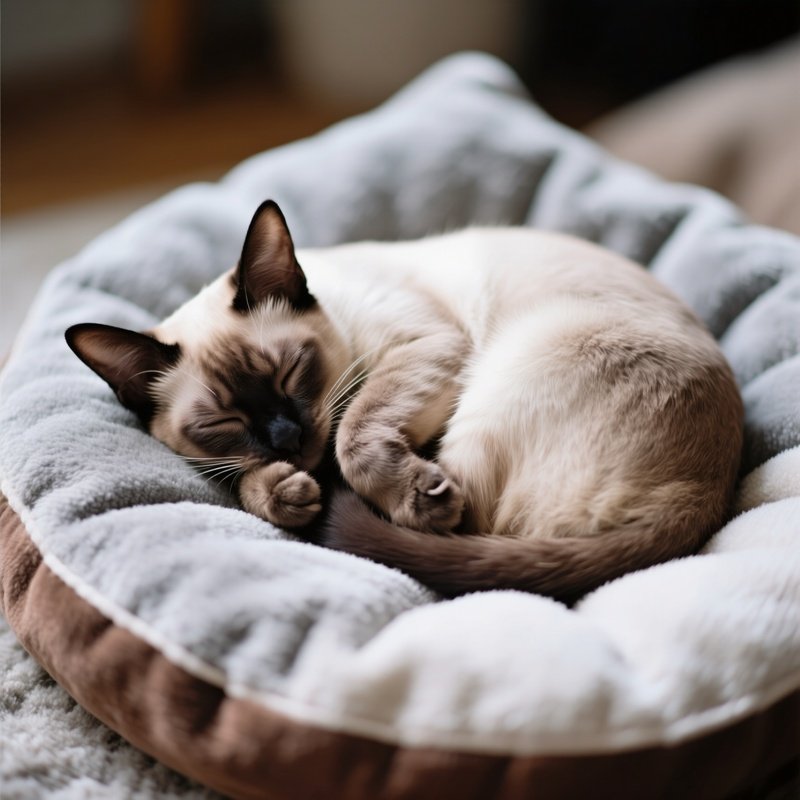 A Tonkinese Cat In Loaf Position On A Cushion