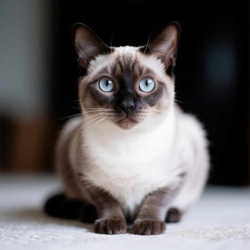 A Tonkinese Cat Sitting With Wide Curious Eyes