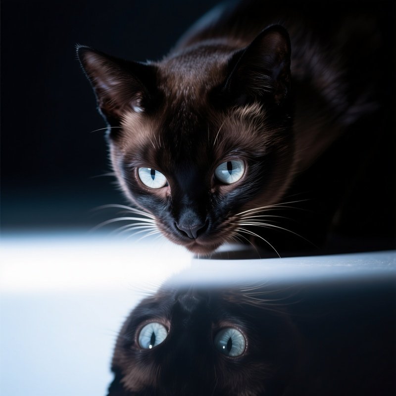 A Tonkinese Cat Staring Intensely At A Light Reflection