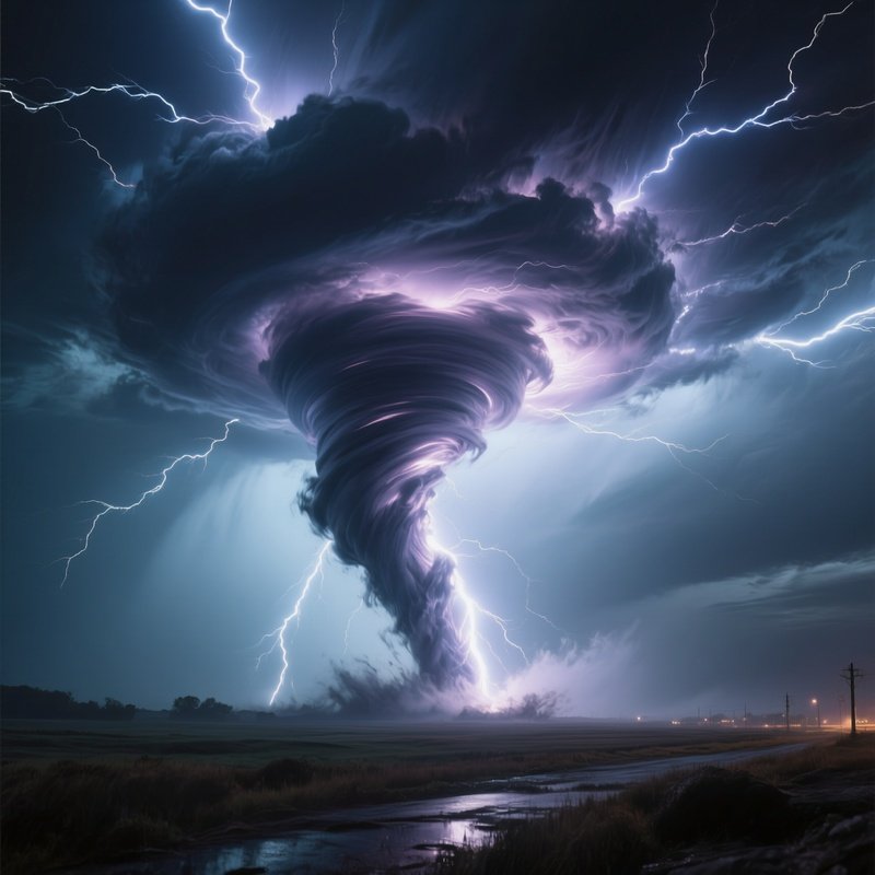 A Tornado Illuminated Only By Distant Lightning Strikes.