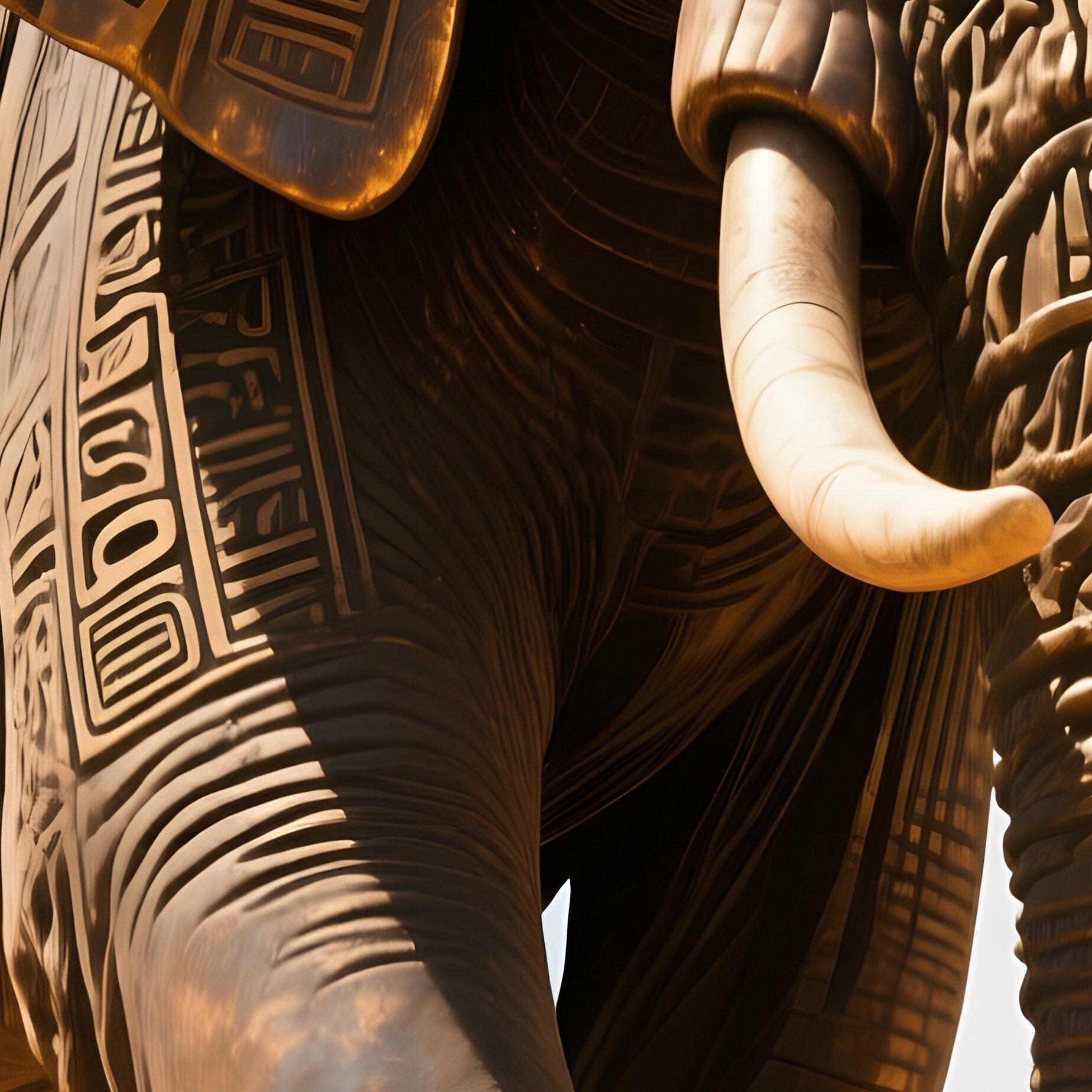 A Towering Bronze Elephant With Intricate Hieroglyphic Carvings Marching Through An Ancient Desert - Full Resolution Quality Preview