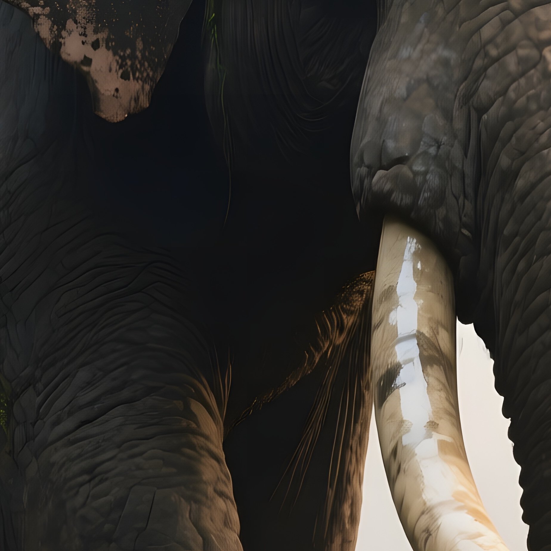 A Towering Granite Elephant Walking Through An Ancient Misty Jungle At Dawn, Massive Tusks - Full Resolution Quality Preview