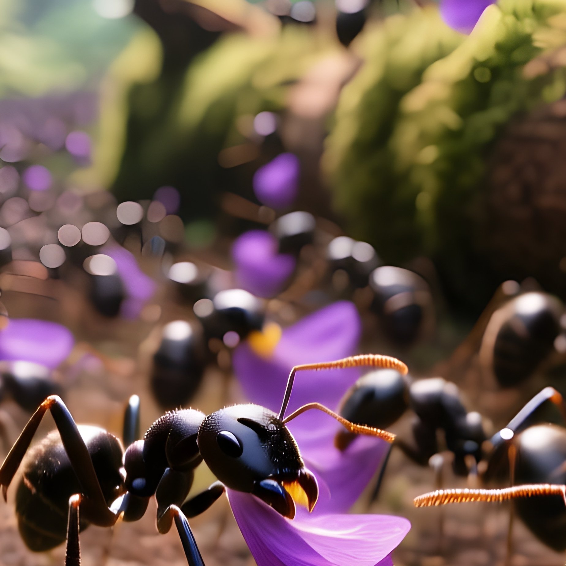 A Trail Of Leafcutter Ants Carrying Purple Flower Petals Instead Of Leaves - Full Resolution Quality Preview