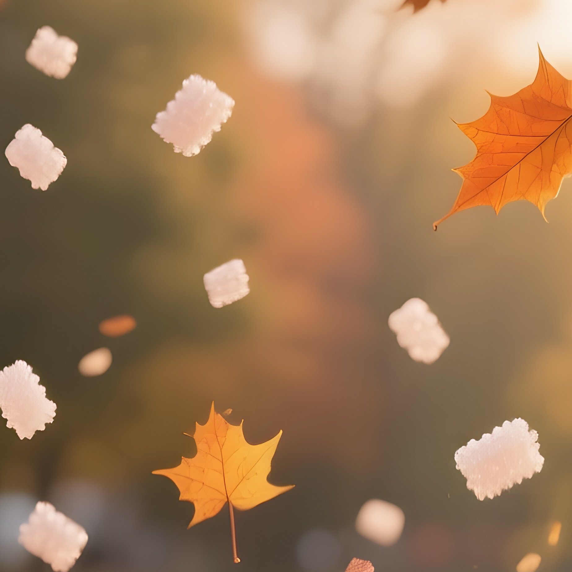 A Tranquil Autumn Park At Golden Hour, Where Fallen Leaves Are Replaced By Delicate Sugar Leaf - Full Resolution Quality Preview