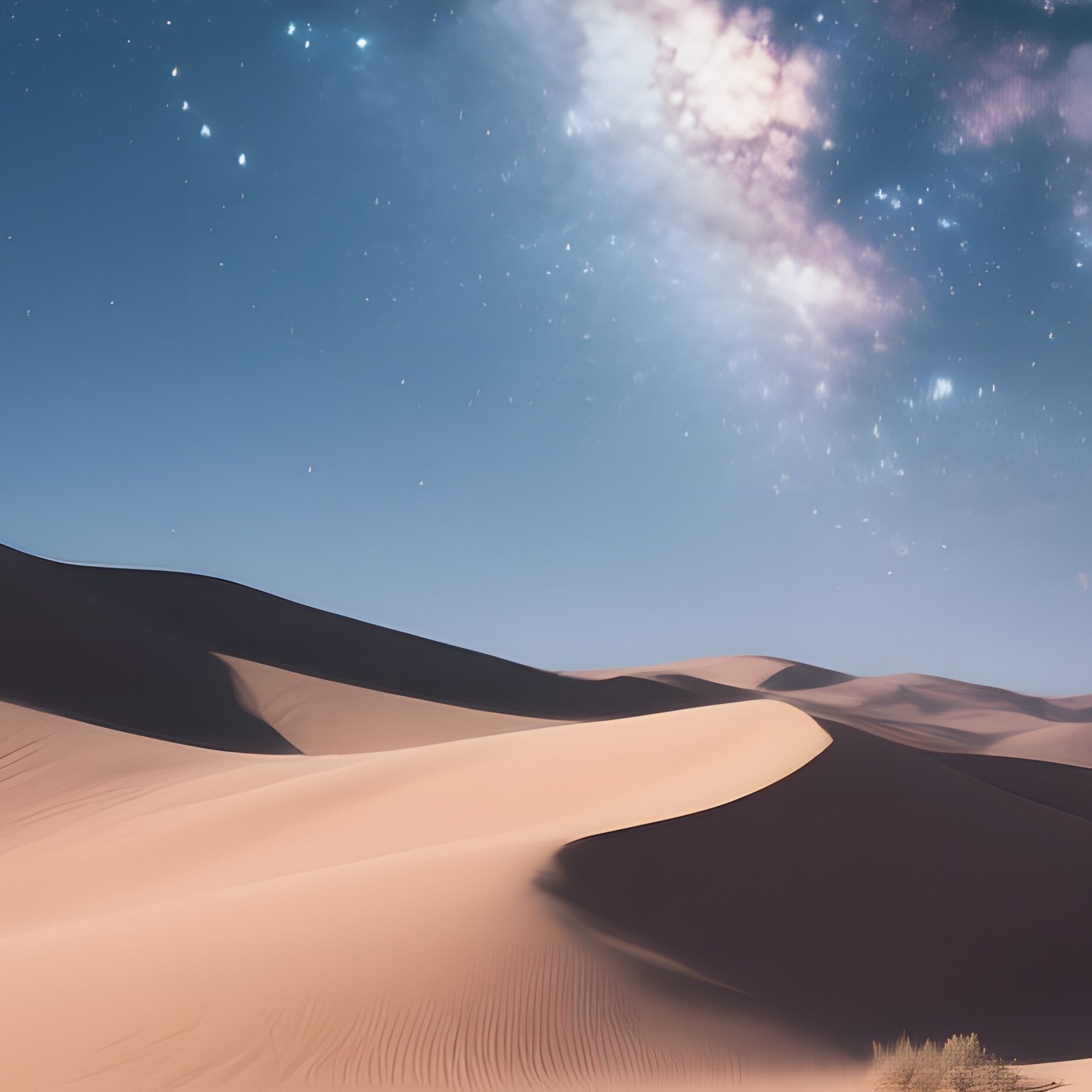 A Tranquil Desert Night Sky Filled With Countless Stars, Sand Dunes Casting Soft Shadows, A Lone - Full Resolution Quality Preview