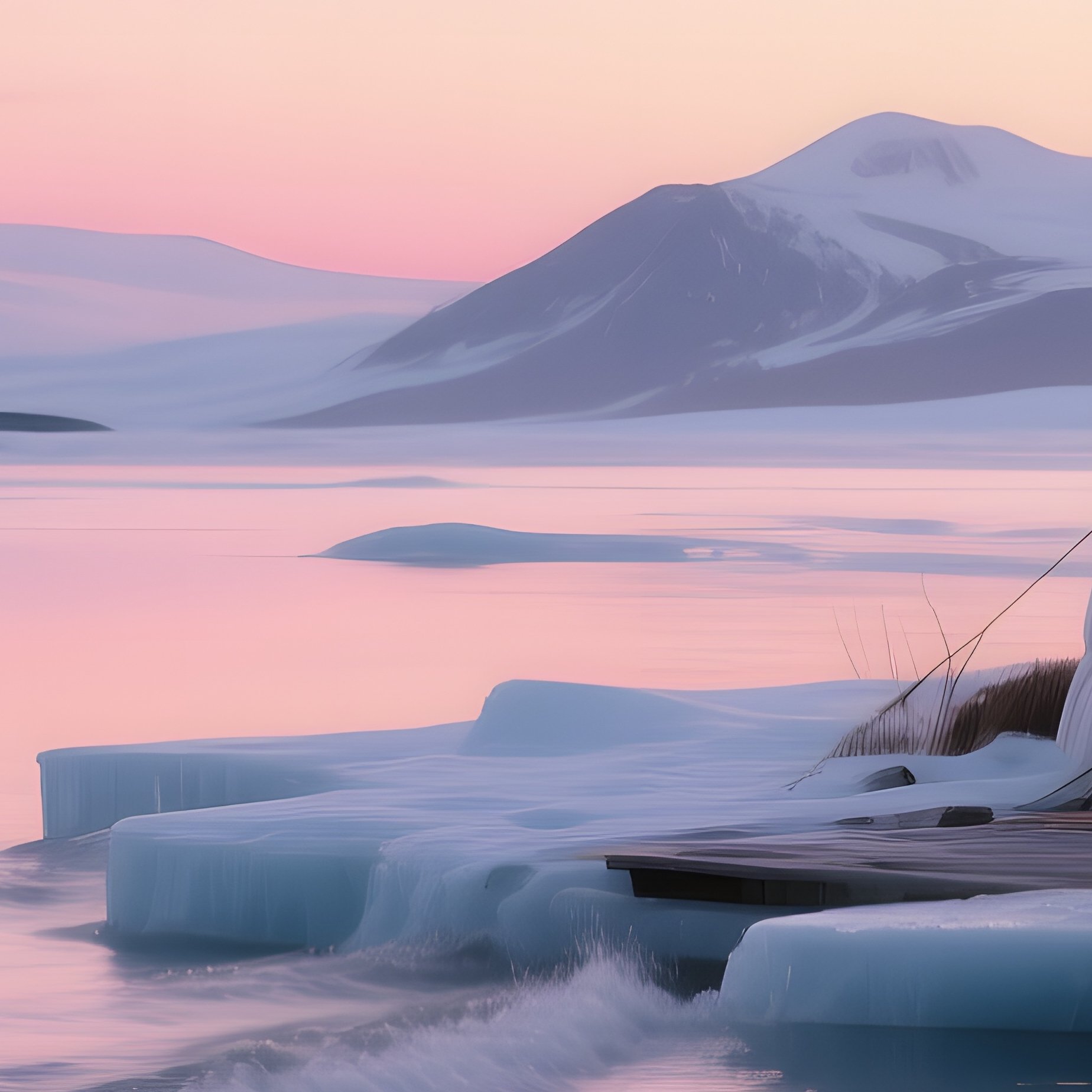 A Tranquil Dusk Scene Where Gentle Waves Lap Against Icy Shores Beside An Igloo, The Water - Full Resolution Quality Preview