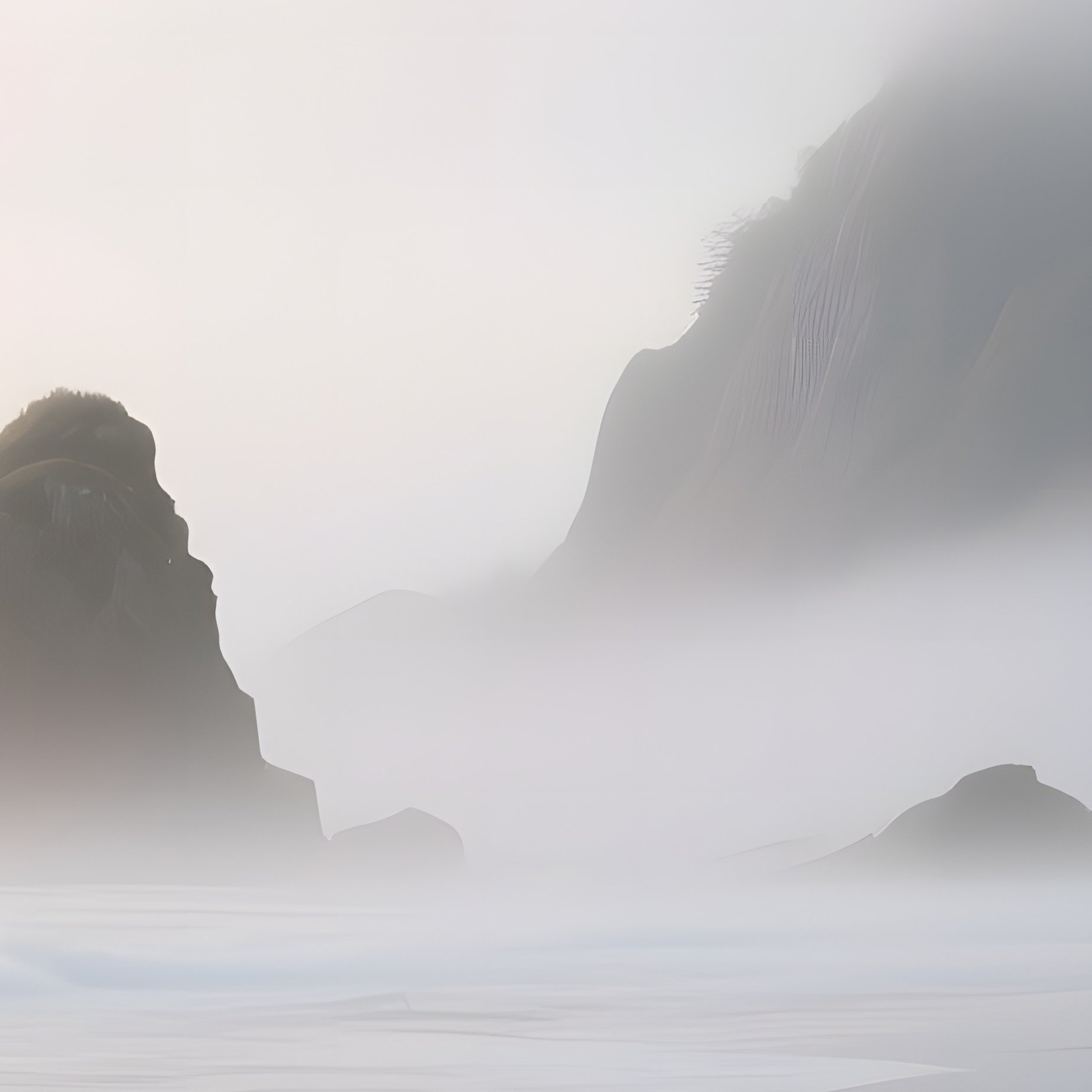 A Tranquil Early Morning At A Deserted Beach, With Misty Fog Rolling In From The Sea, Casting A - Full Resolution Quality Preview