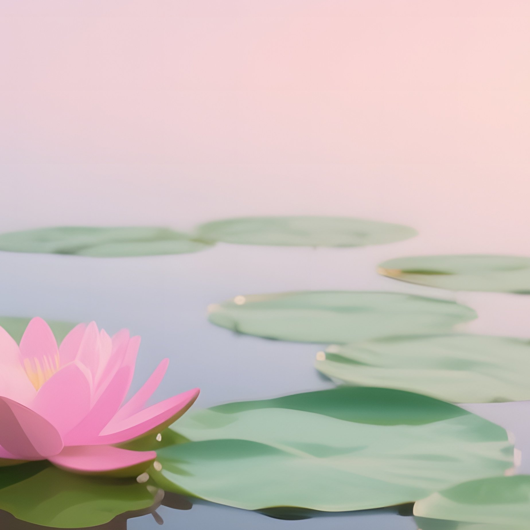 A Tranquil Lakeside At Dawn Where Floating Lily Pads Are Stylized Pop‑Art Lilies In Pastel Pinks - Full Resolution Quality Preview