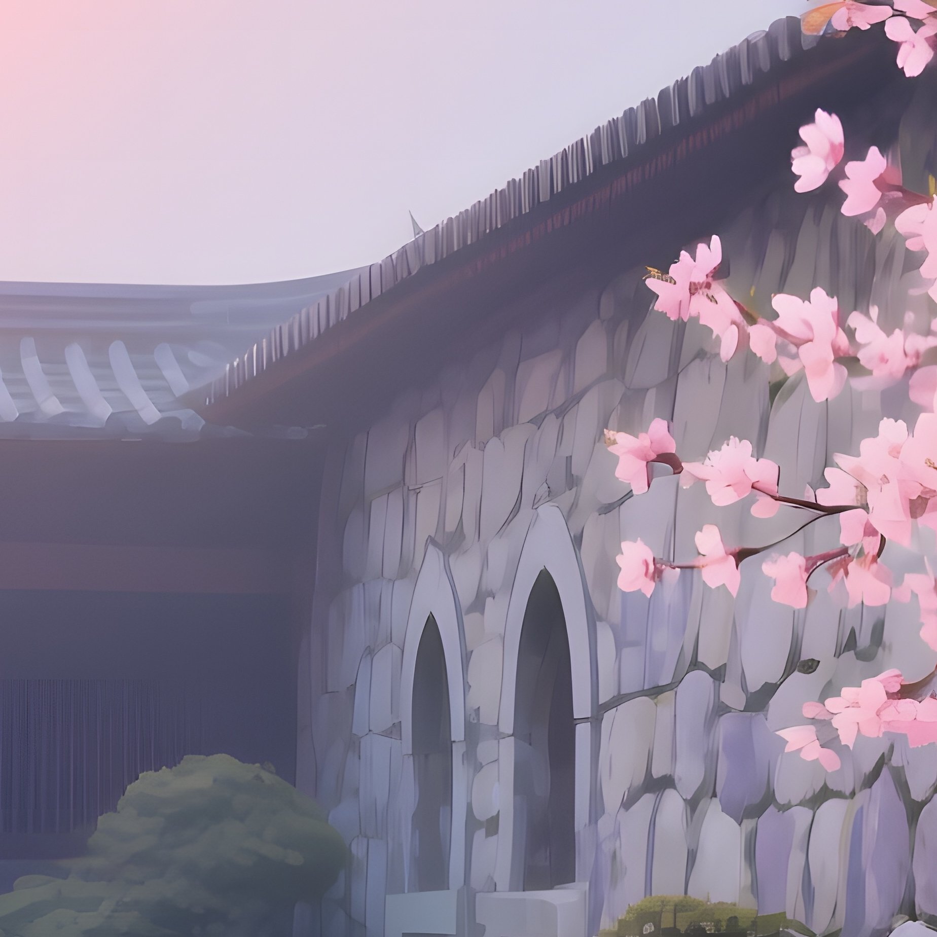 A Tranquil Monastery Courtyard At Sunrise Where Stone Walls Are Adorned With Delicate Pop‑Art - Full Resolution Quality Preview