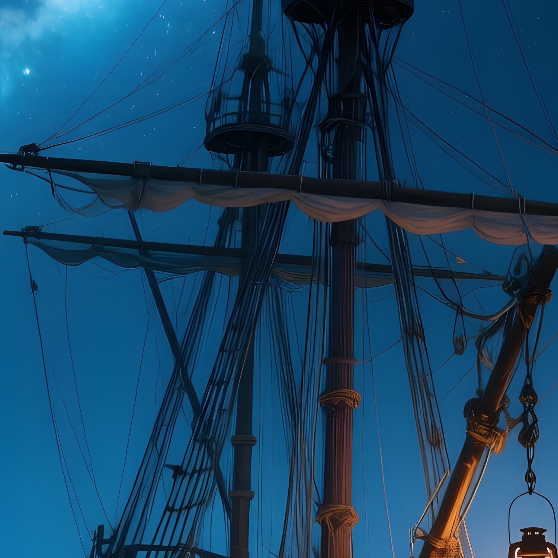 A Tranquil Night On A Calm Sea Where A Lone Pirate Vessel Is Illuminated Only By The Milky Way And - Full Resolution Quality Preview