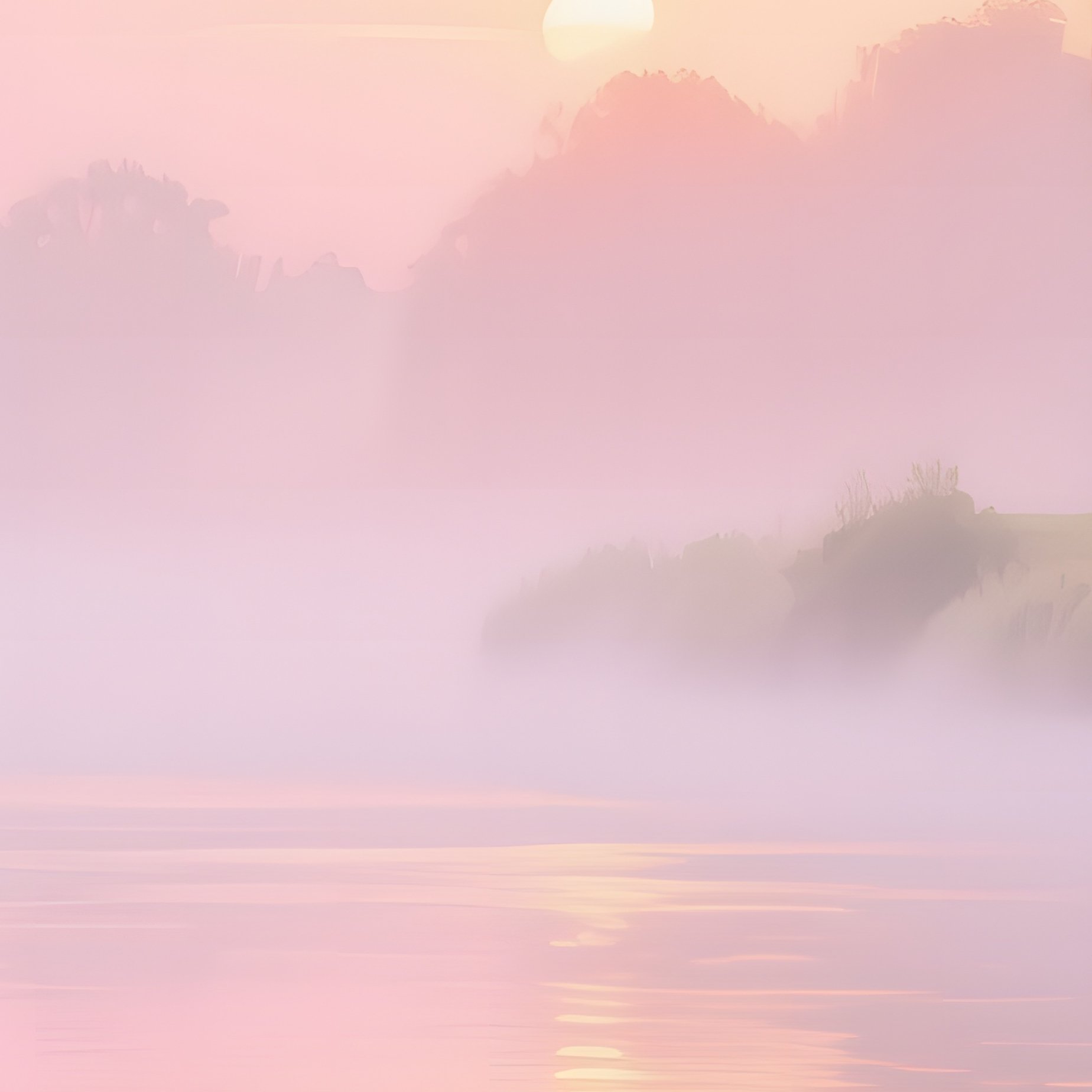 A Tranquil Riverbank At Sunrise Painted In Soft Watercolor Tones, Mist Hovering Over Gentle - Full Resolution Quality Preview