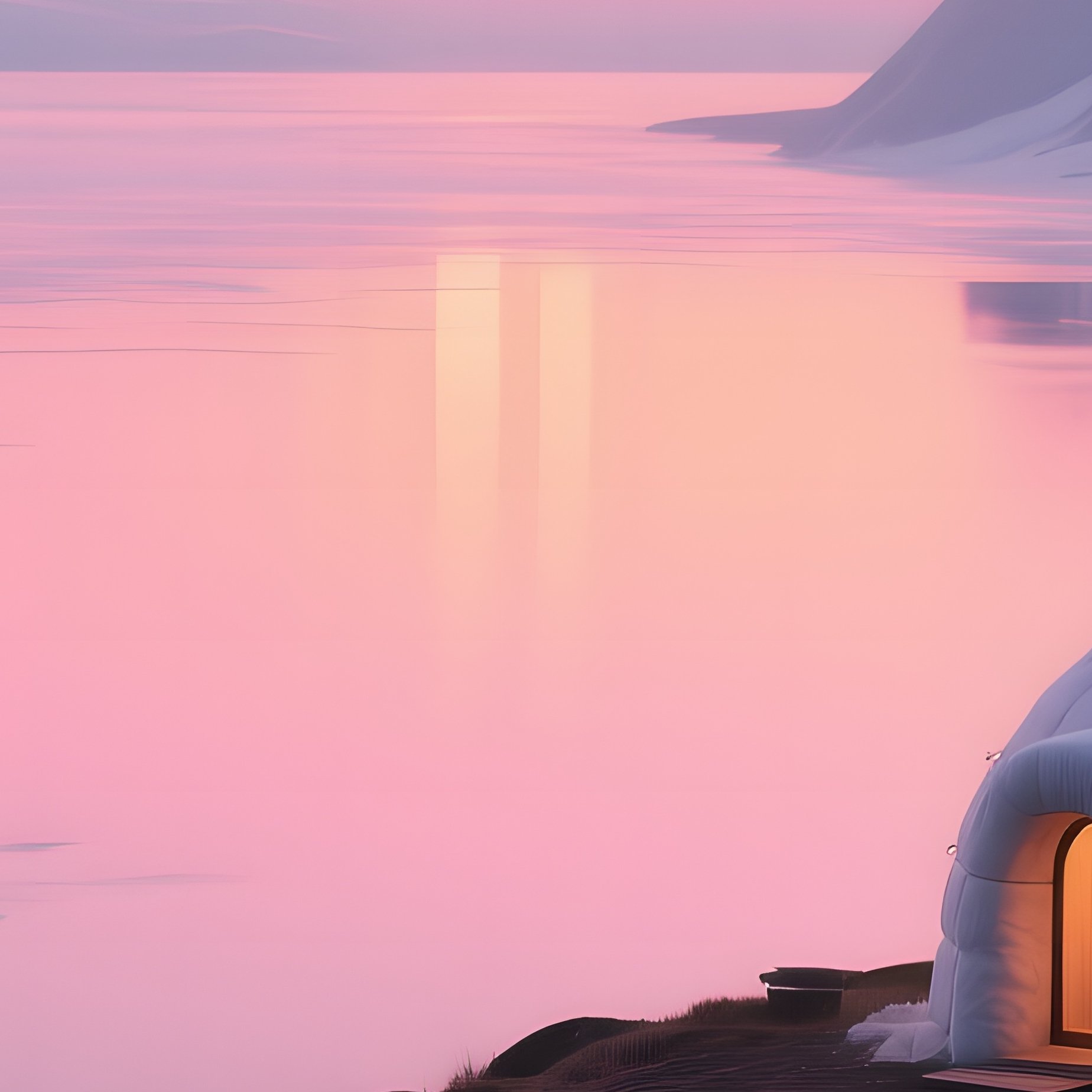 A Tranquil Twilight Scene Where A Lone Igloo Sits Atop A Ridge Overlooking A Frozen Fjord, The - Full Resolution Quality Preview