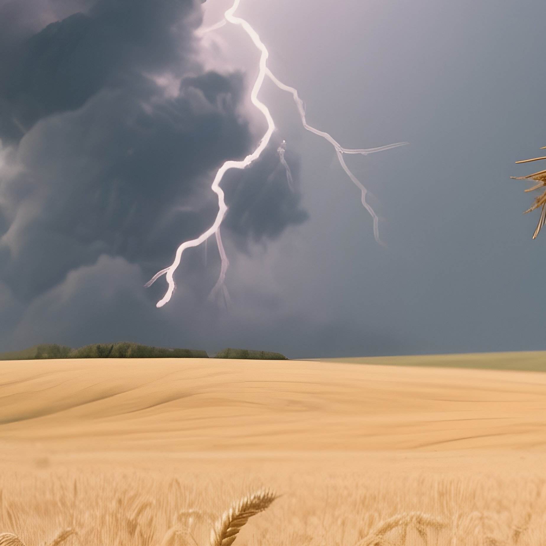 A Tranquil Wheat Field In Kansas Under A Stormy Sky, Tall Golden Stalks Bending, Distant - Full Resolution Quality Preview