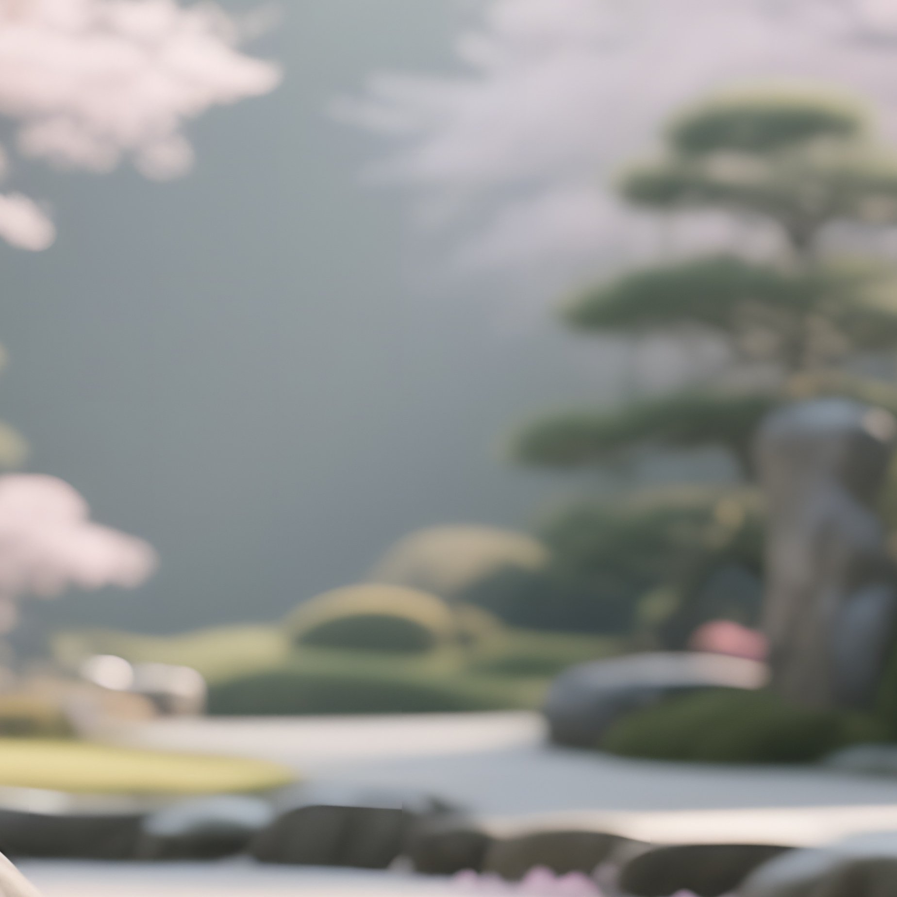 A Tranquil Zen Garden In Early Spring, Cherry Blossoms Scattered On Raked Sand, Stone Lanterns, - Full Resolution Quality Preview