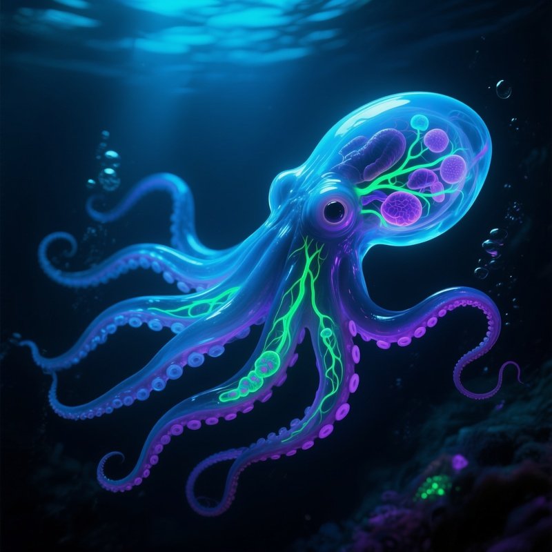 A Translucent Octopus Revealing Glowing Veins And Organs