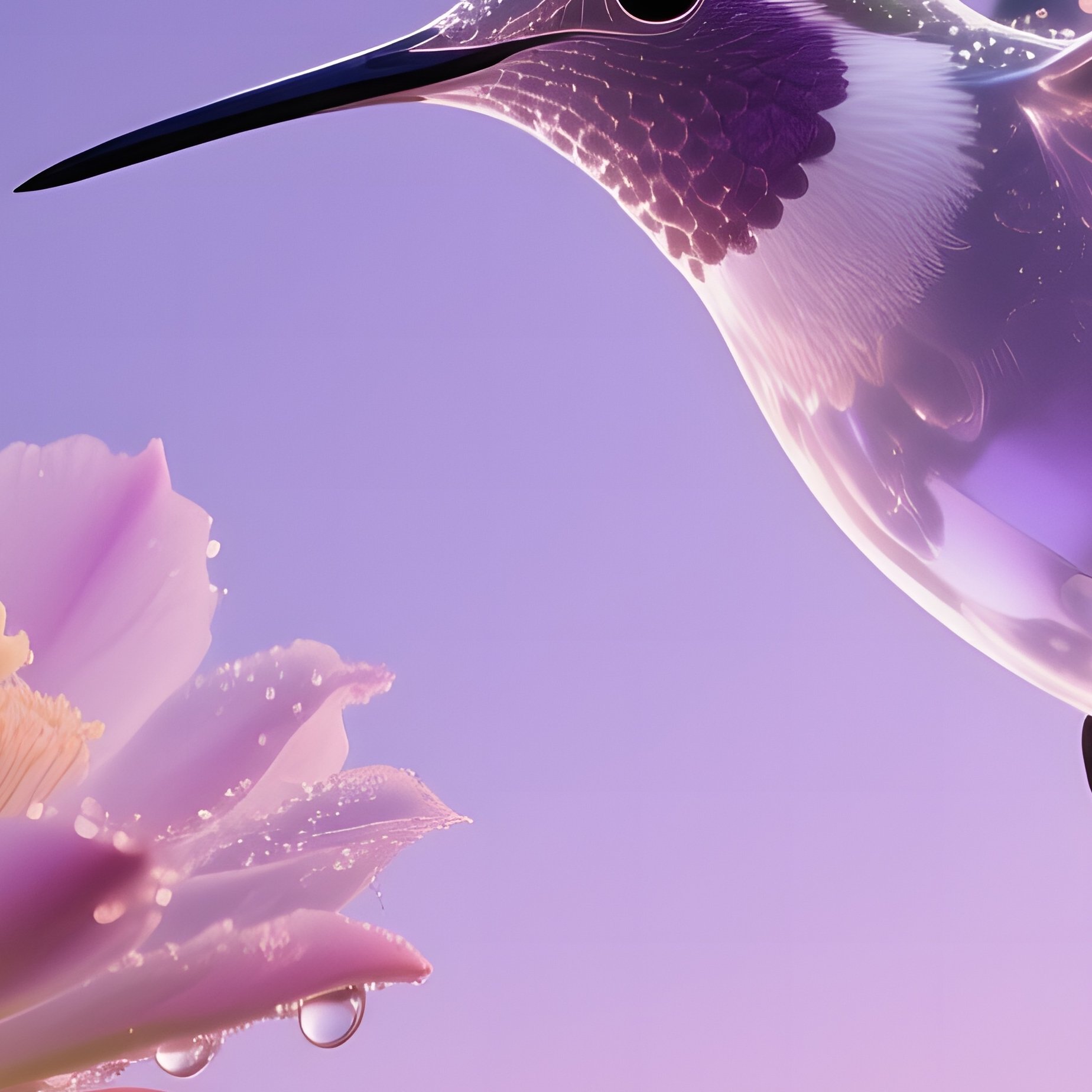A Translucent Resin Hummingbird Hovering Near A Blooming Cactus At Dusk, Soft Violet Twilight - Full Resolution Quality Preview