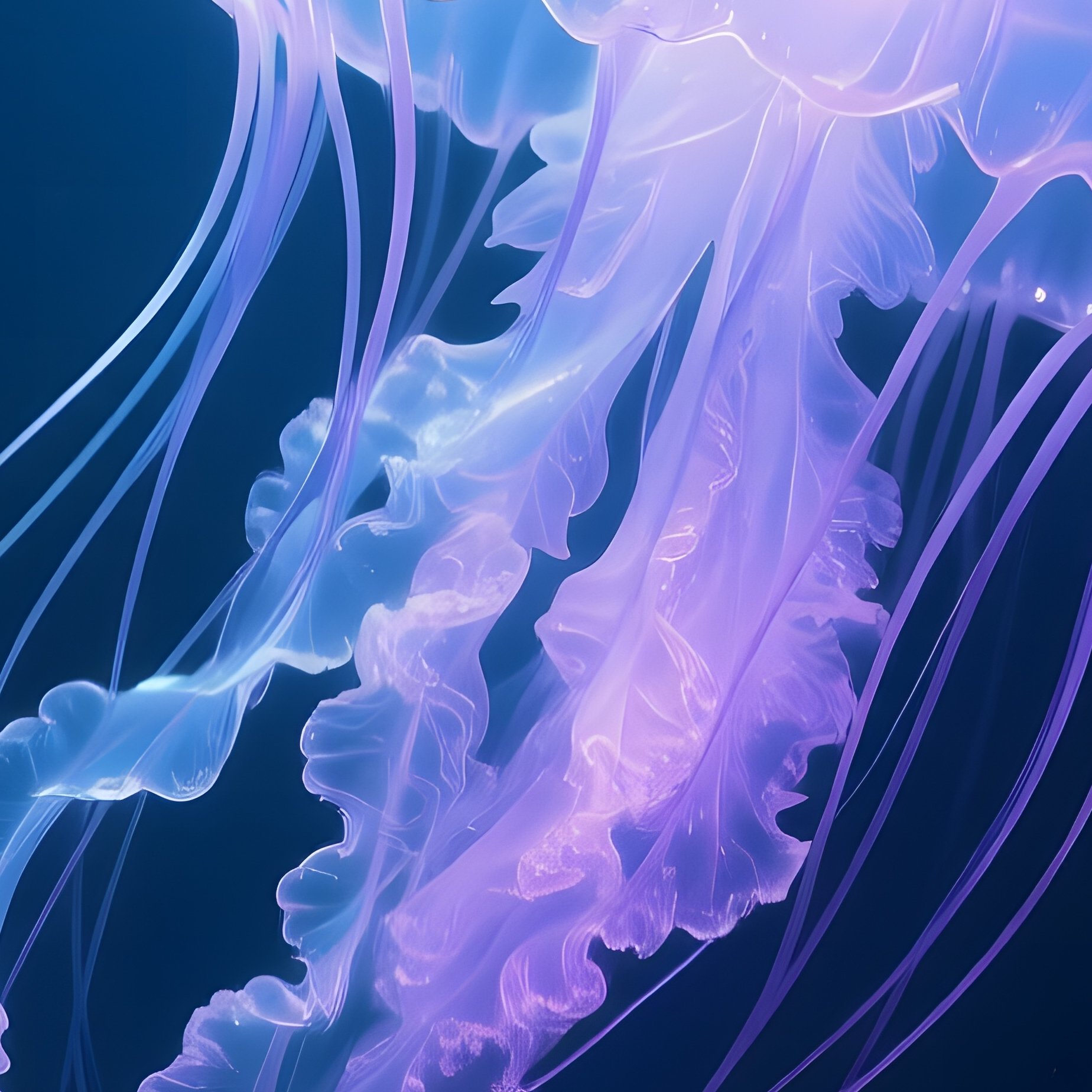 A Translucent Resin Jellyfish Hovering Above A Dark Ocean Floor Illuminated By Bioluminescent - Full Resolution Quality Preview