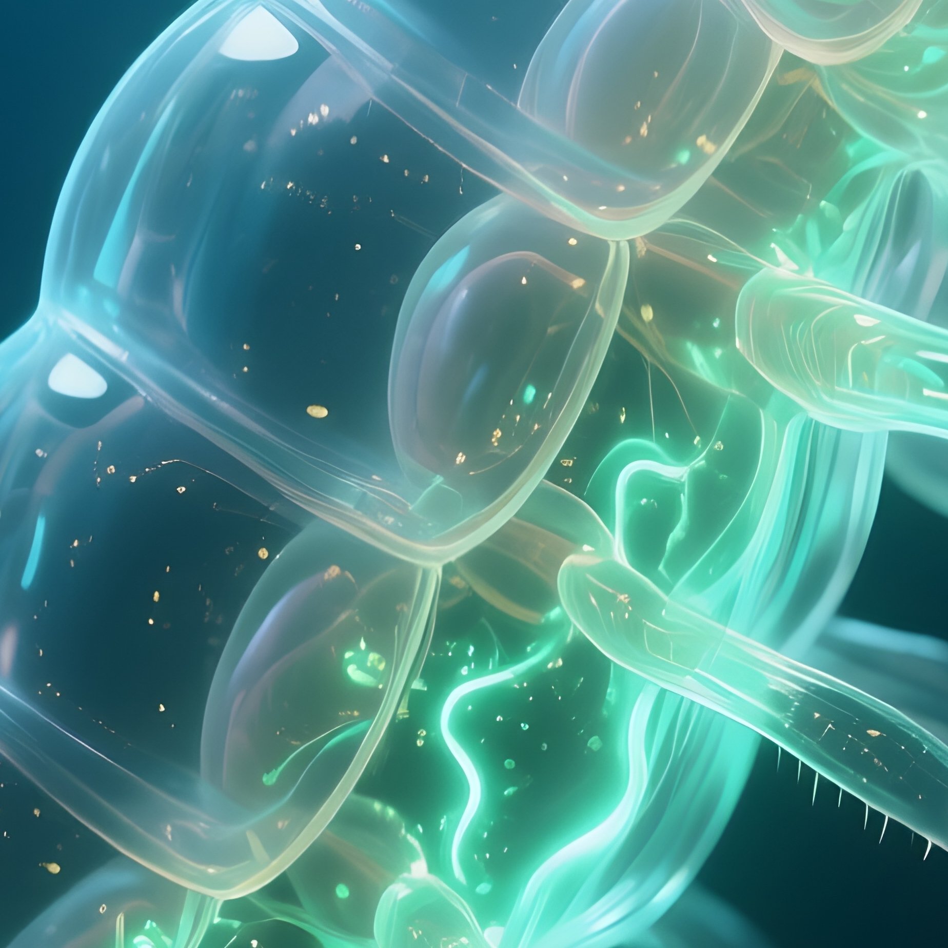 A Transparent Deep Sea Larva Pulsing With Internal Bioluminescence. - Full Resolution Quality Preview