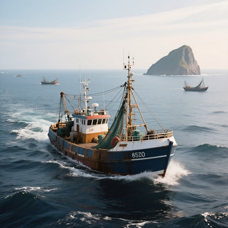 A Trawler Navigating Near Remote Open Ocean Fishing Zones