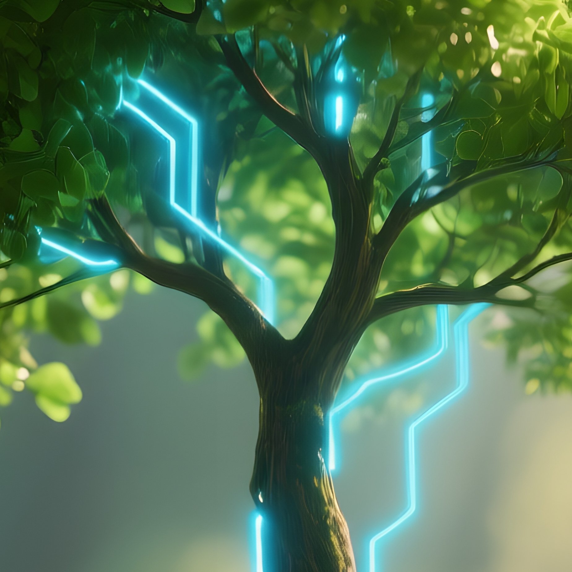 A Tree With Digital Roots Technology Nature - Full Resolution Quality Preview