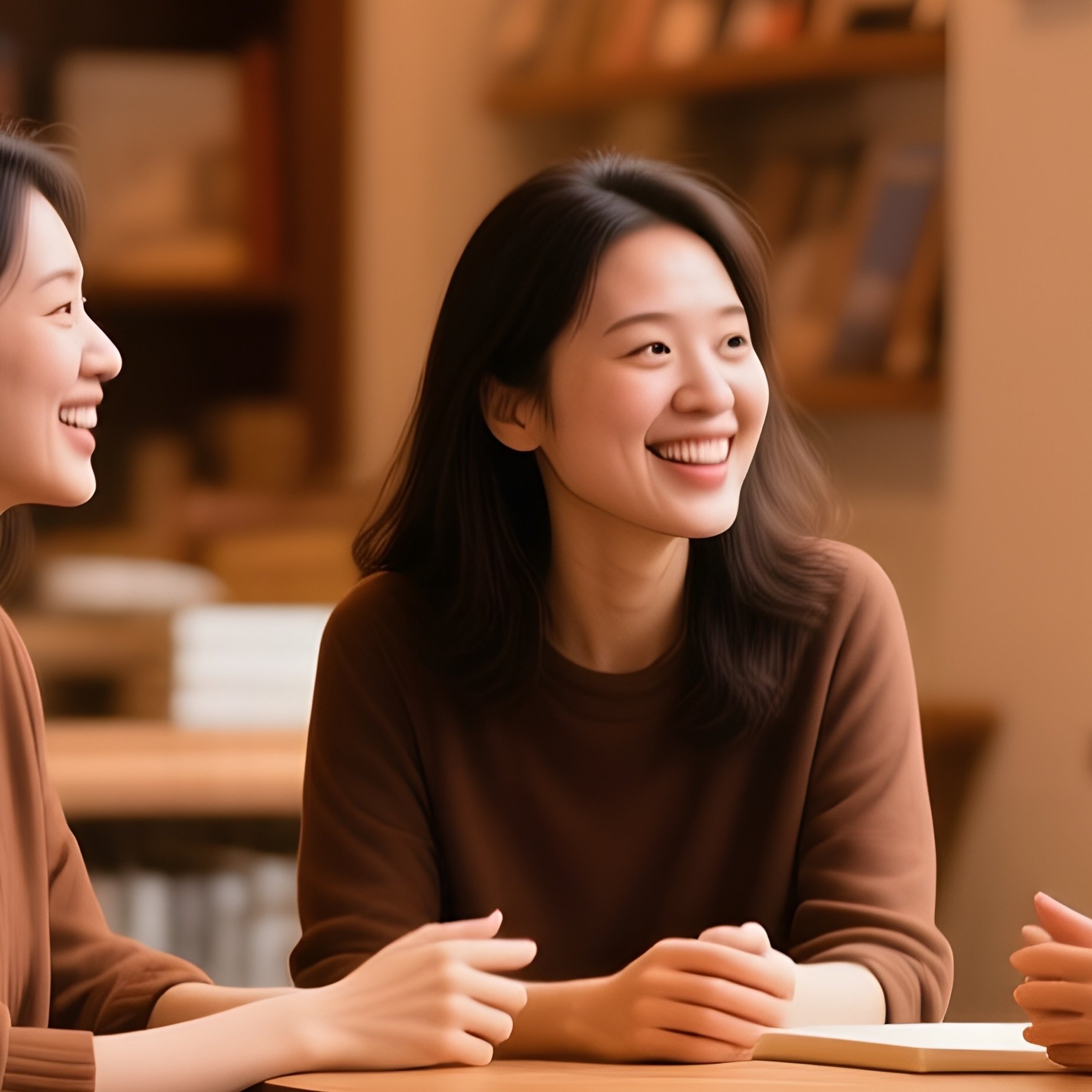A Trio Of Women In A Cozy Bookstore Cafe - Full Resolution Quality Preview