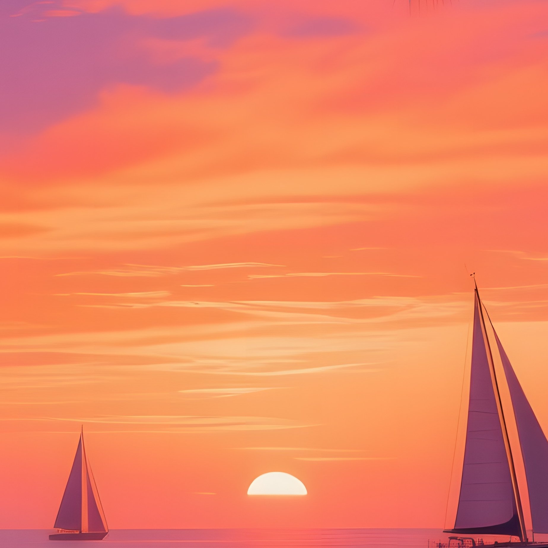 A Tropical Beach At Sunset, Palm Silhouettes Framing A Horizon Of Molten Orange And Violet, Gentle - Full Resolution Quality Preview