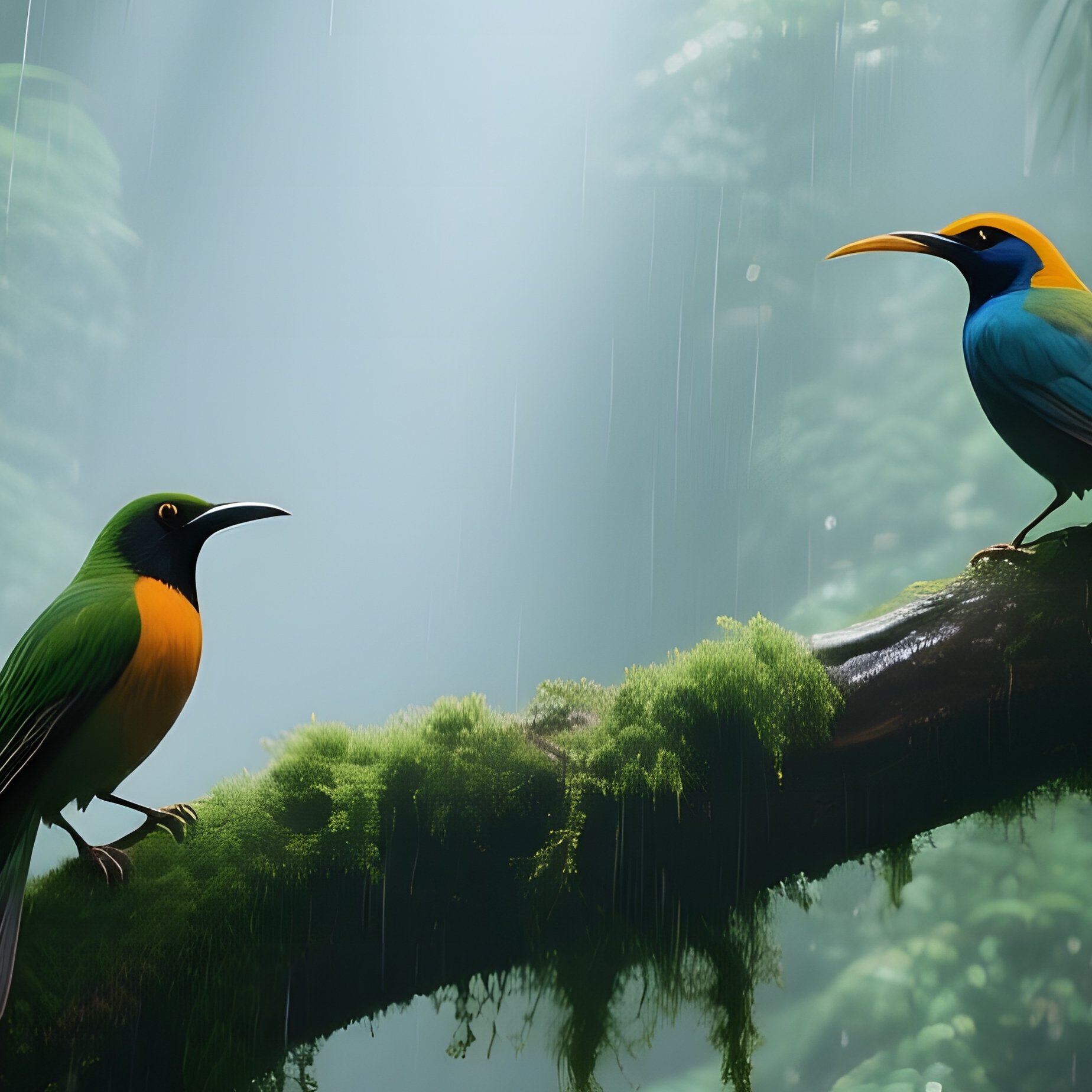 A Tropical Rainforest Clearing During The Rainy Season, Vibrant Green Canopy, Shafts Of Sunlight - Full Resolution Quality Preview