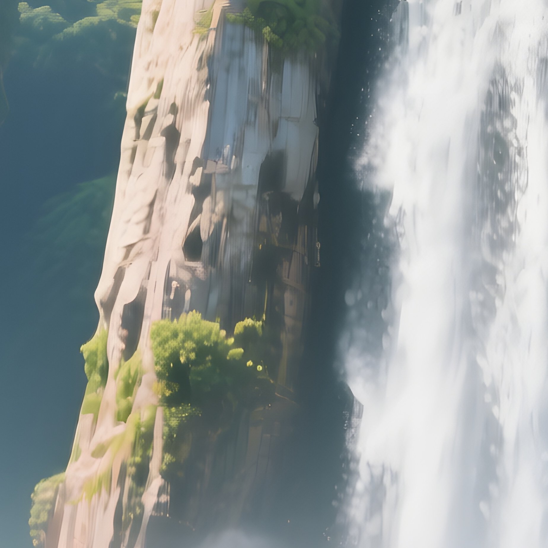 A Tropical Waterfall Flowing Over Giant Limestone Pillars, Parrots Perched Nearby, Vibrant Colors - Full Resolution Quality Preview