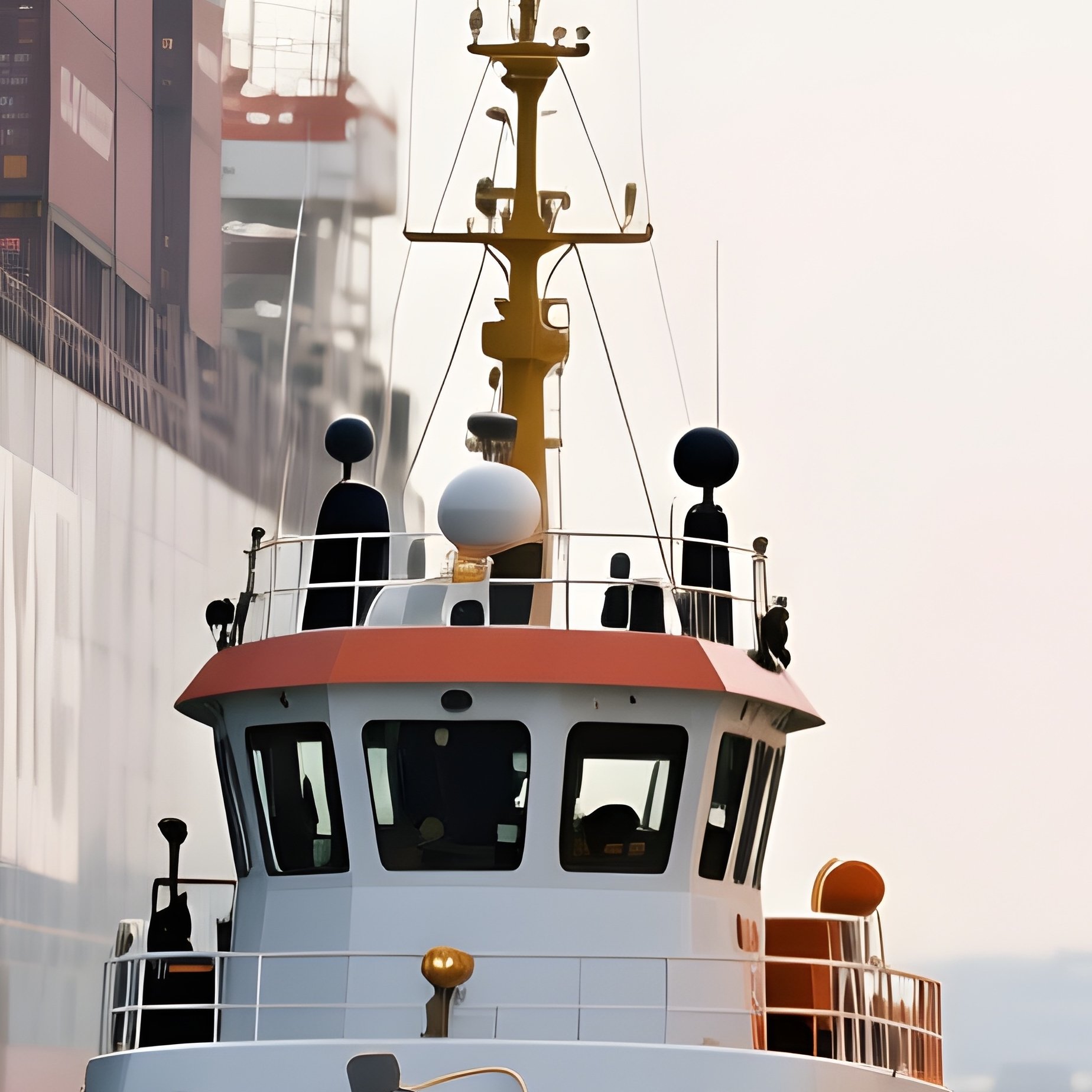 A Tugboat Guiding A Cargo Vessel Through A Narrow Port Entrance - Full Resolution Quality Preview