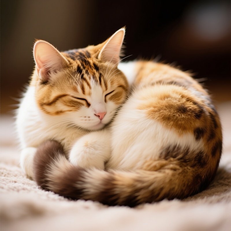 A Turkish Van Cat Curled Into A Perfect Ball