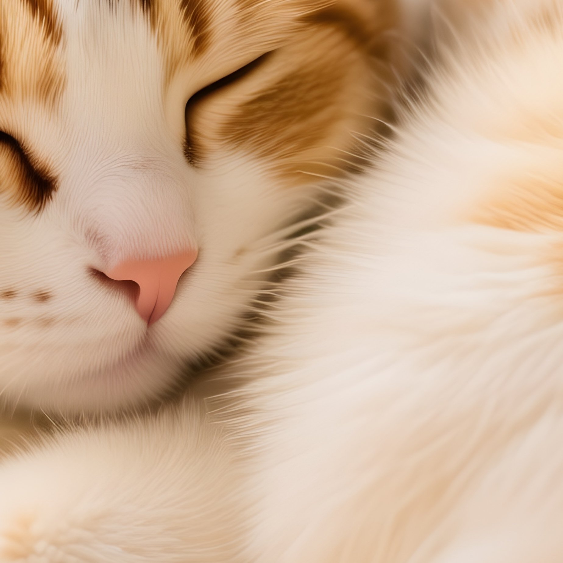 A Turkish Van Cat Curled Into A Perfect Ball - Full Resolution Quality Preview