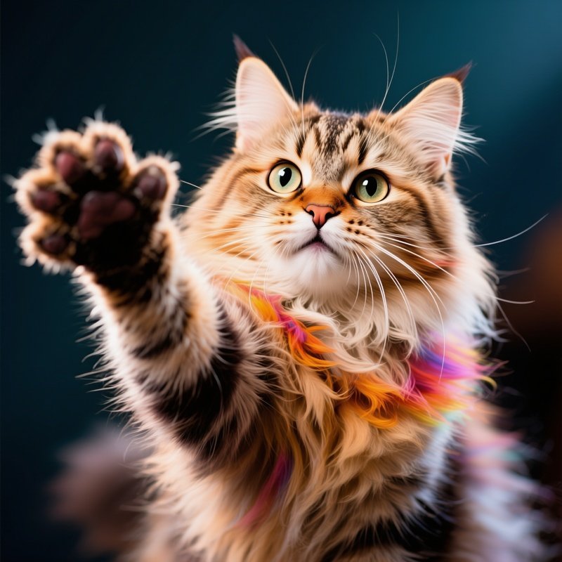 A Turkish Van Cat One Paw Stretched Out Dramatically
