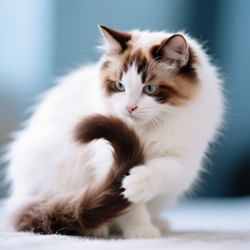 A Turkish Van Cat Playing With Its Tail