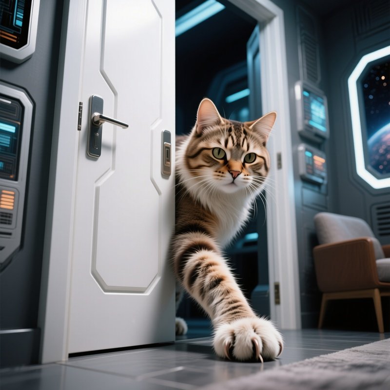 A Turkish Van Cat Reaching Paw Out From Under Door Science Fiction
