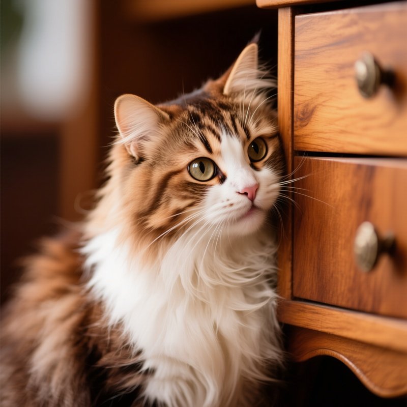 A Turkish Van Cat Rubbing Face On Furniture