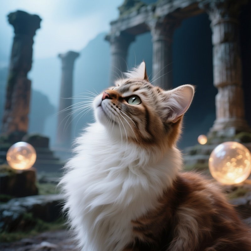 A Turkish Van Cat Sitting With Head Tilted Mythical Creature