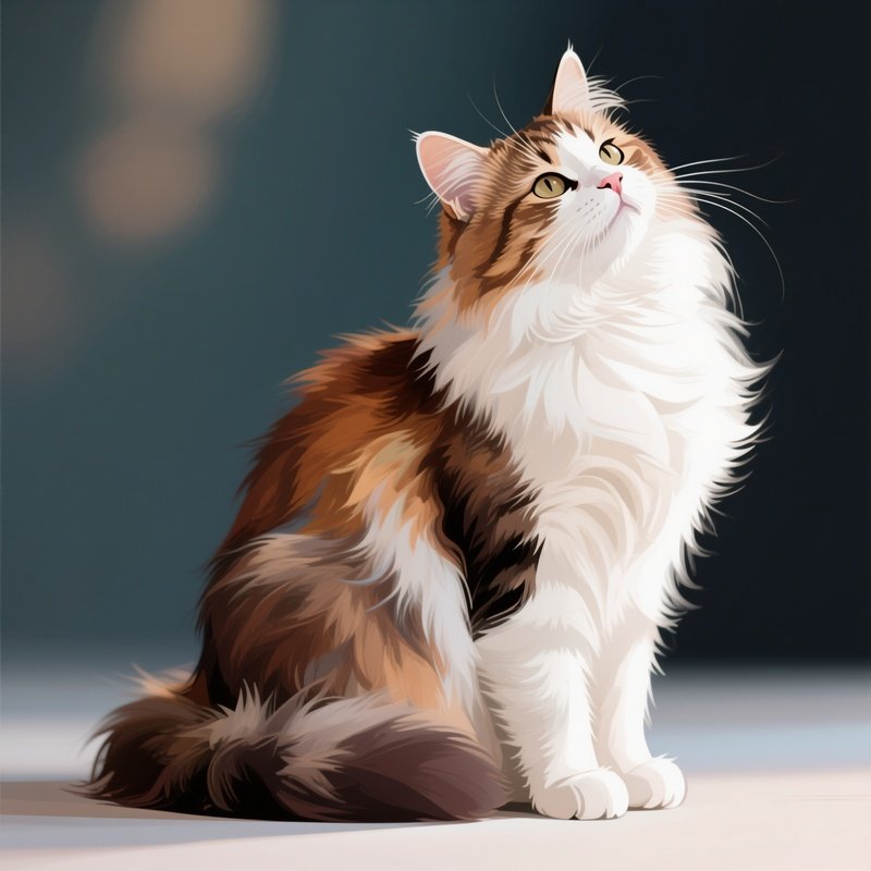 A Turkish Van Cat Sitting With Head Tilted Artistic Representation