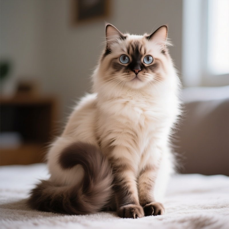 A Turkish Van Cat Sitting With Tail Around Paws