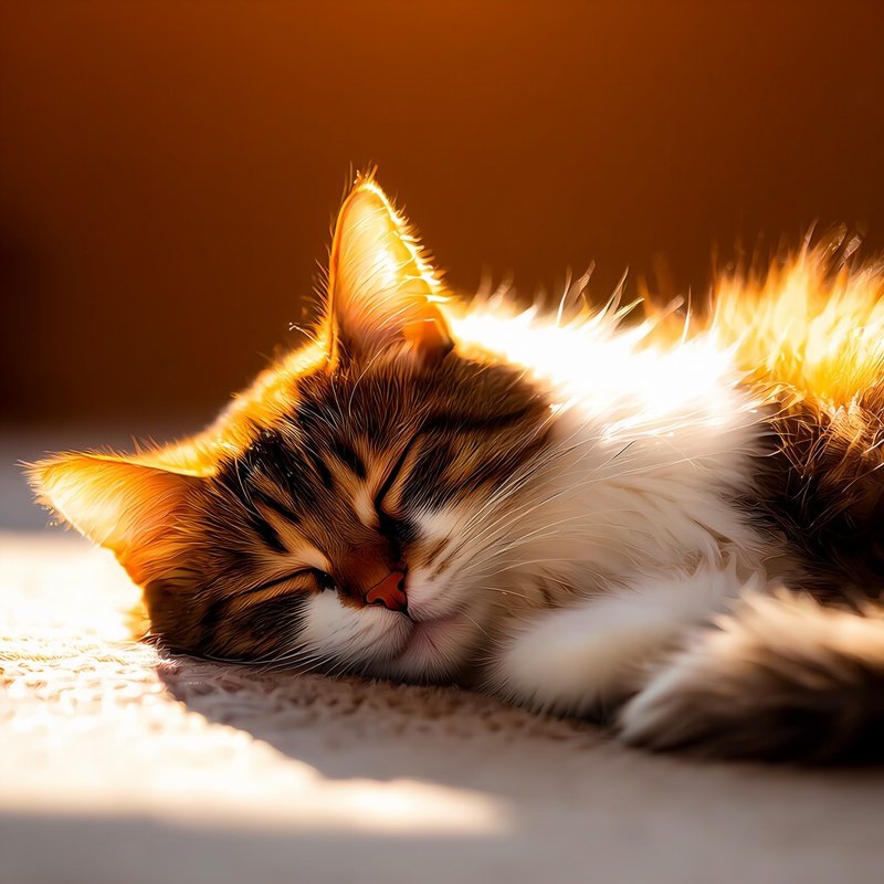 A Turkish Van Cat Sleeping In A Sunbeam