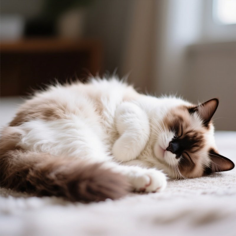 A Turkish Van Cat Sleeping On Back Exposed Belly