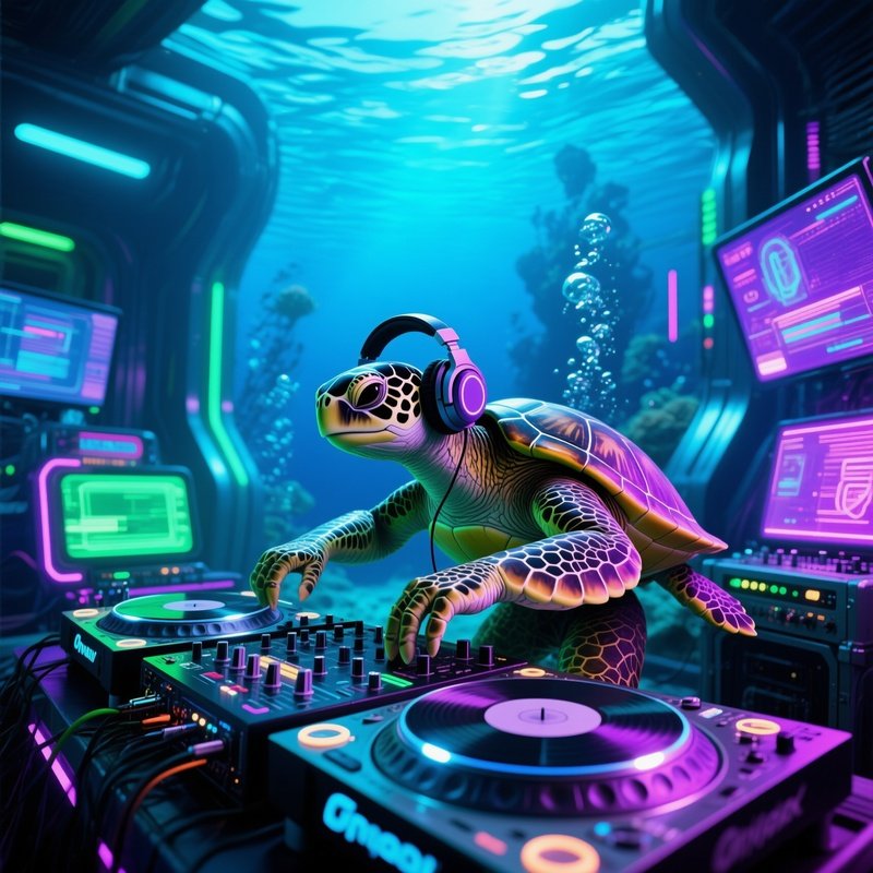 A Turtle Dj At An Underwater Rave Science Fiction