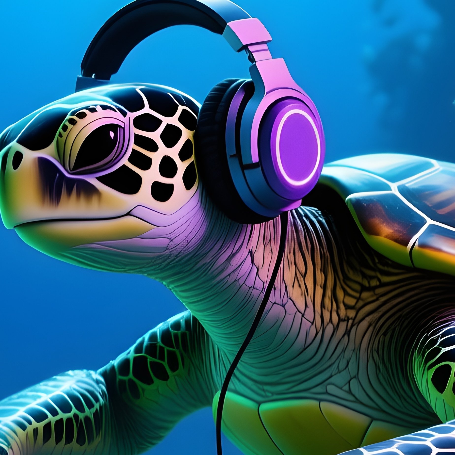 A Turtle Dj At An Underwater Rave Science Fiction - Full Resolution Quality Preview