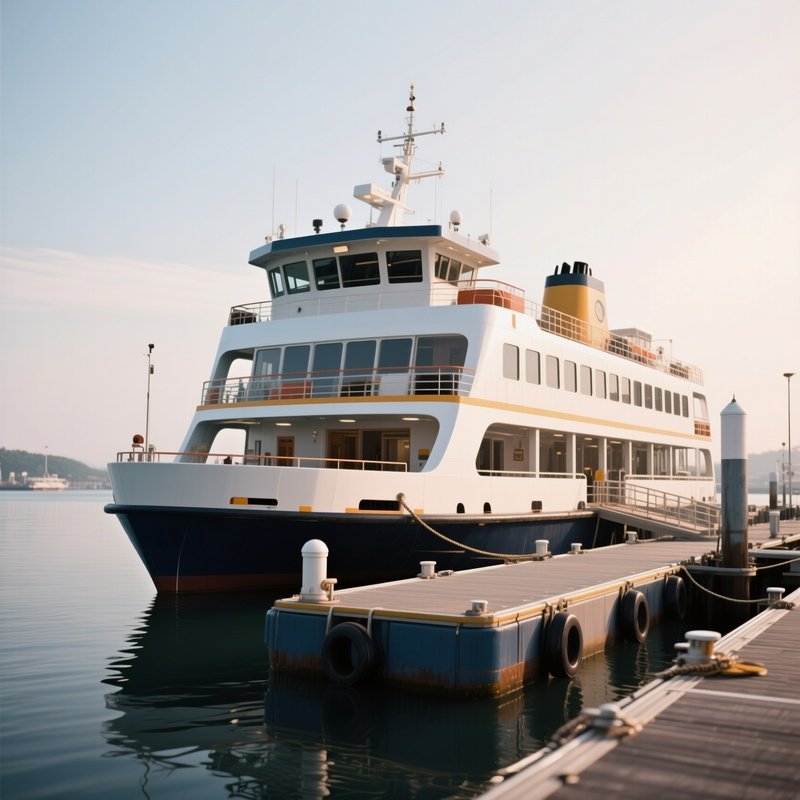 A Two Level Ferry Docking Alongside A Floating Pontoon